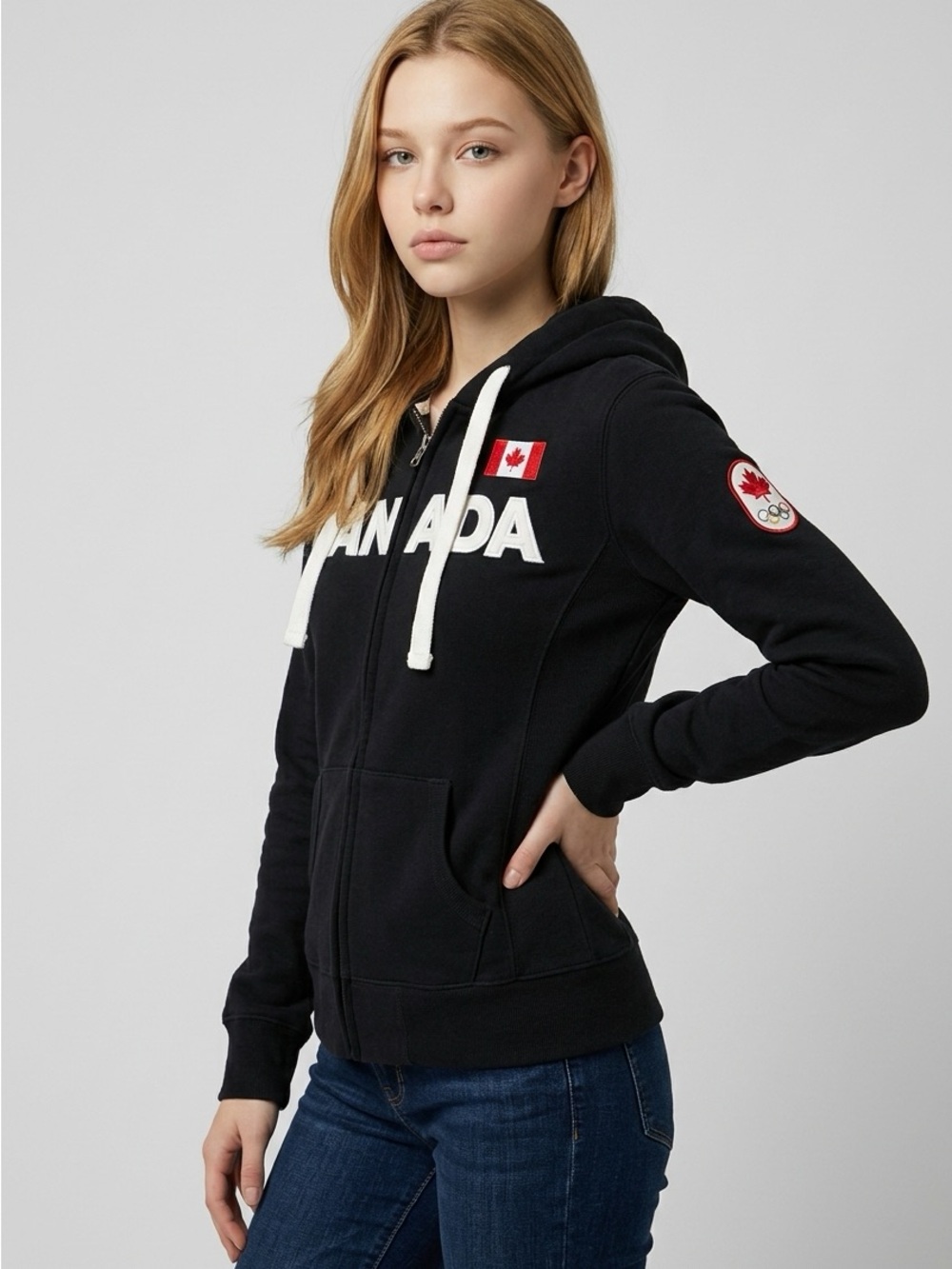 Hudson's Bay Co. Black Canada Olympic Logo Sporty Collegiate Hoodie
 Bunny-Hug-S